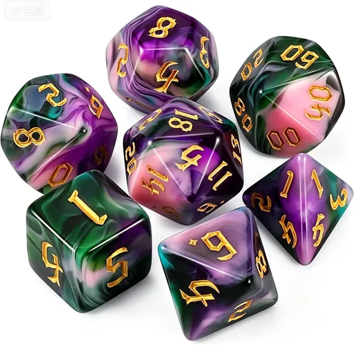 Vista 13 de QMAY - Juego de dados para DND, 7 dados poliédricos con bolsa de dados para juegos de mesa D&D