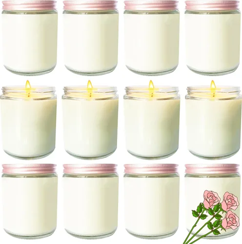 Vista 7 de 12 velas de soja de 6 onzas, juego de velas aromáticas a granel con aroma a rosa, velas de aromaterapia, velas perfumadas para aliviar el estrés