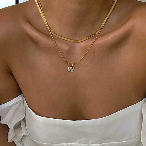 Vista 3 de Pequeños collares con inicial de oro para mujer, chapado en oro de 14 quilates, collar con dije de letra de circonita cúbica, collar personalizado
