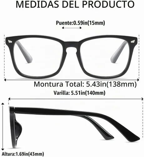 Vista 4 de Gafas cuadradas unisex con estilo sin receta Negro