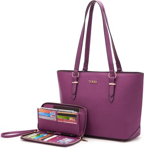 Vista 23 de YZAOLL Bolsos para mujer de cuero sintético, medianos y grandes, bolso de hombro, cartera, juego de bolso de mano y billetera
