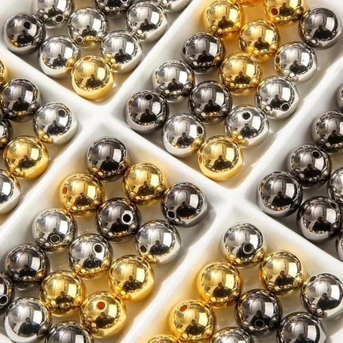 Vista 5 de cuentas de acrílico de 16 mm en color dorado y plateado de 100 unidades, cuentas de chicle para bolígrafo, para hacer pulseras, diademas, collares