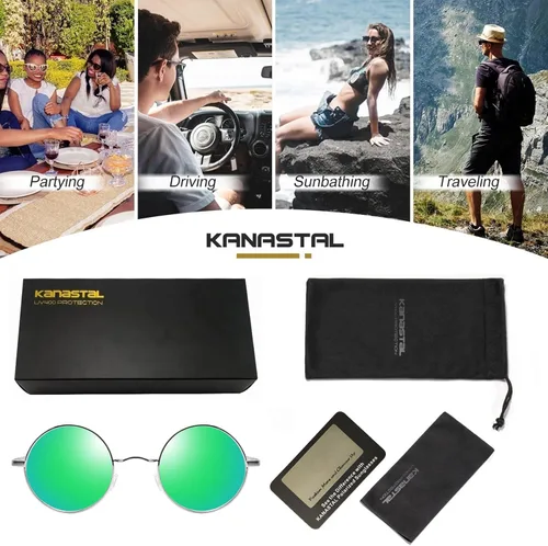 Vista 63 de KANASTAL Gafas de sol redondas polarizadas para mujeres y hombres, estilo hippie con protección UV400