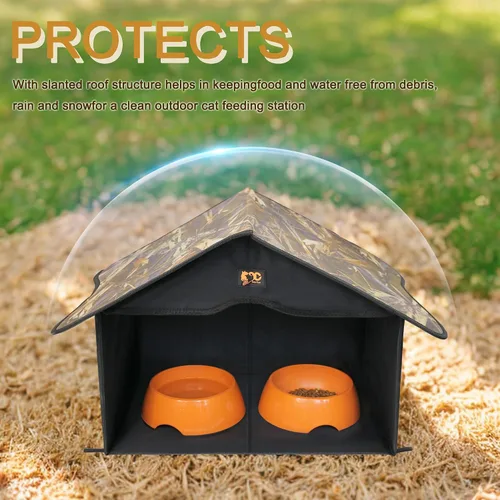 Vista 2 de Casa para Gatos al Aire Libre, Refugio Impermeable para Mascotas/Comedor, para Gatos Salvajes/Comunitarios (Camo1)
