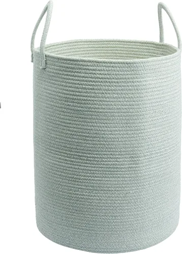 Vista 12 de XUANGUO - Cesta de lavandería de cuerda de algodón, cesta tejida de almacenamiento para ropa, cesta de mimbre para sala de estar, dormitorio, cesta
