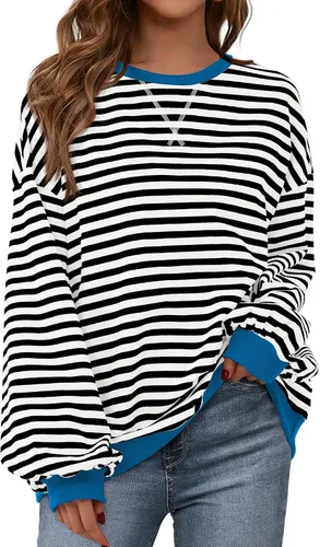 Vista 16 de BTFBM Sudadera de gran tamaño para mujer 2026 otoño Azul Beige Blanco