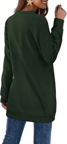 Vista 3 de OFEEFAN Sudaderas de manga larga con cuello en V y bolsillos para mujer