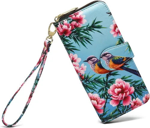 Vista 151 de Cartera de mano para mujer, estilo bohemio, con RFID, elegante, espaciosa con correa para viajes, capacidad para tarjetas, teléfono, dinero