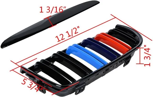 Vista 2 de Par de rejillas de riñón delanteras negras brillantes, radiador de color M compatible con BMW E90 E91 323i 325i 328i 335i 328i 335i Pre-LCI 2005-2008