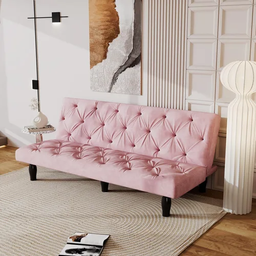 Vista 3 de Sofá cama de terciopelo convertible con patas de madera, cama plegable, sofá cama, sofá cama adecuado para sala de estar familiar, apartamento