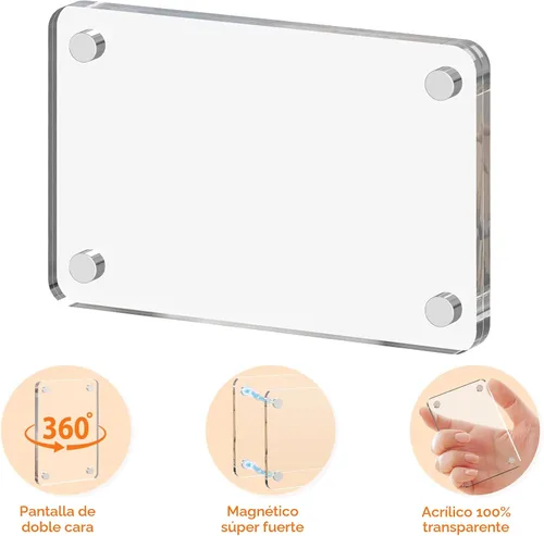 Vista 3 de Paquete de 8 portarretratos magnéticos acrílicos para refrigerador, marco