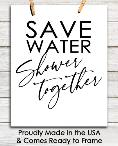 Vista 6 de Buzz Unplugged Save Water Shower Together: decoración artística de pared de baño de granja, letrero de impresión artística sin marco de 8 x 10