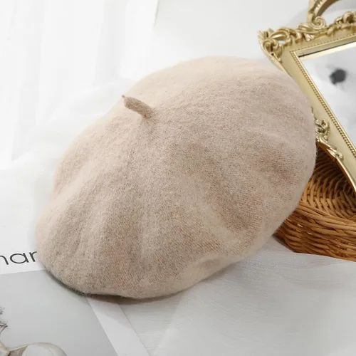 Vista 75 de Boina de lana francesa para mujer, gorra de invierno clásica de color sólido