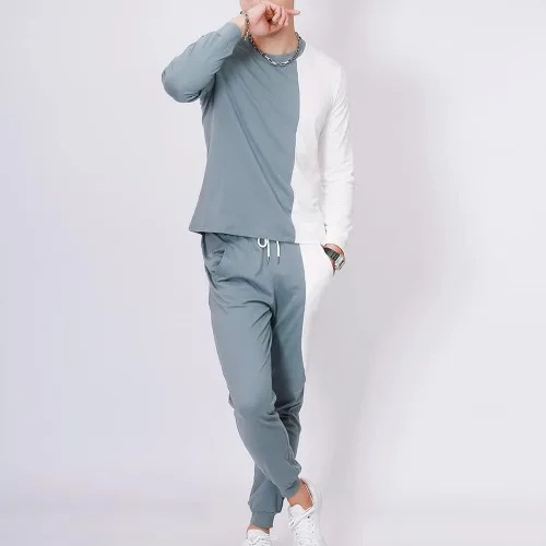 Vista 3 de Ropa deportiva para hombre, camiseta y cárdigan, pantalones de manga larga, dos piezas, para entrenamiento de fitness, ropa deportiva casual