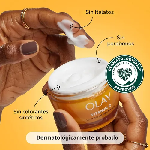 Vista 5 de Olay Hidratante facial con vitamina C, crema iluminadora para mujeres, hidratación instantánea, unifica el tono, reducción de manchas oscuras
