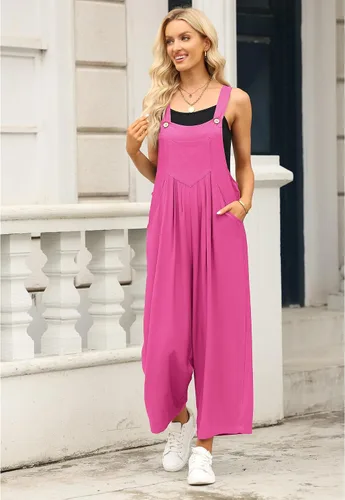 Vista 7 de luvamia Overol para mujer, casual, holgado, pierna ancha, bohemio, con bolsillos, overol con pechera