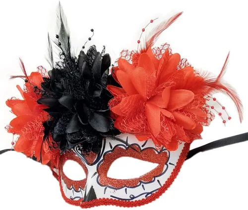 Vista 2 de Máscara mexicana del día de los muertos, calavera de azúcar, máscara para mujer
