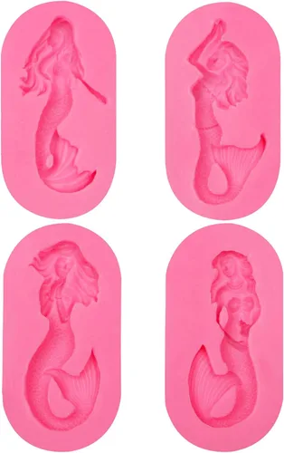 Vista 9 de Moldes de silicona de arcilla de sirena, 4 paquetes de diferentes temas de baile, moldes de chocolate de sirena para galletas, decoración