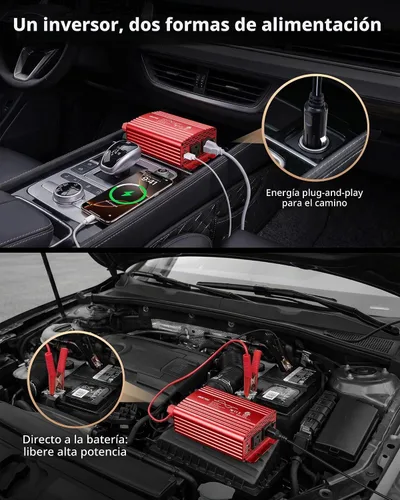 Vista 4 de BESTEK Inversor de Corriente de Onda Sinusoidal Pura de 300 Vatios - Adaptador Inversor de Enchufe de Automóvil de CC 12V a CA 110V, Convertidor