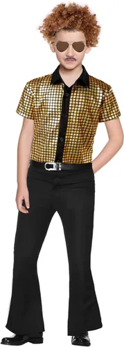Vista 2 de 5 piezas de disfraz de discoteca de los años 60 y 70 para niños, camisas de lentejuelas para niños, fiesta de Halloween, cosplay, 2 a 12 años