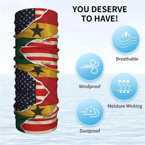 Vista 9 de Neck Gaiter Ghana Ghanaian American Flag USA Friendship Face Cover Scarf Uv Sun Protection Balaclava Head Mask for Men Women Fishing Mask Hiking