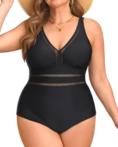 Vista 13 de Daci - Trajes de baño de una pieza para mujer talla extra grande, sexy con huecos, traje de baño con cuello en V Un negro