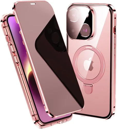 Vista 8 de Funda antiespía para iPhone 14 Plus, soporte de anillo magnético compatible con Magsafe carga inalámbrica, pantalla de privacidad, protector de Azul