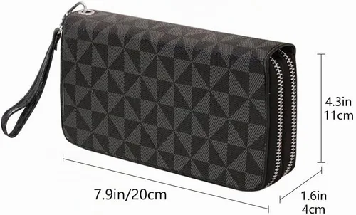 Vista 3 de Veki Billetera para Mujeres con Doble Cremallera y Bolsillos, Carteras con Correa para la Muñeca, Monedero de Cuero para Tarjetas de Crédito