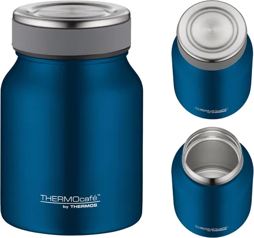 Vista 2 de THERMOcafé by THERMOS Recipiente de alimentos aislado, polipropileno de acero inoxidable, azul zafiro, 0,5 litros
