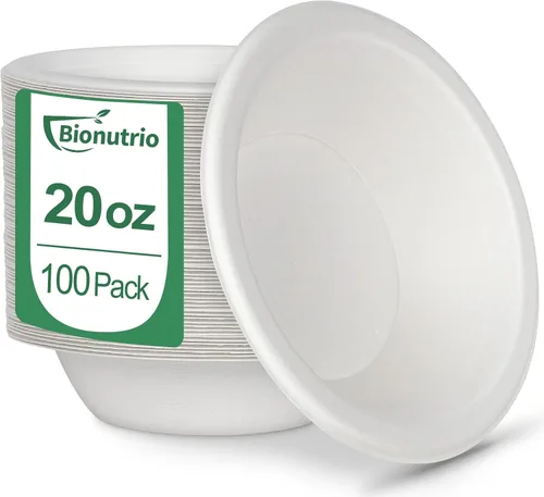 Vista 8 de Cuencos desechables de papel para sopa – Paquete de 50 unidades, resistentes, biodegradables y compostables hechos de caña de azúcar, 20 onzas