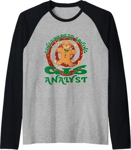 Vista 14 de GIS Analyst Job Gingerbread - Camiseta de béisbol raglán de Navidad, Negro