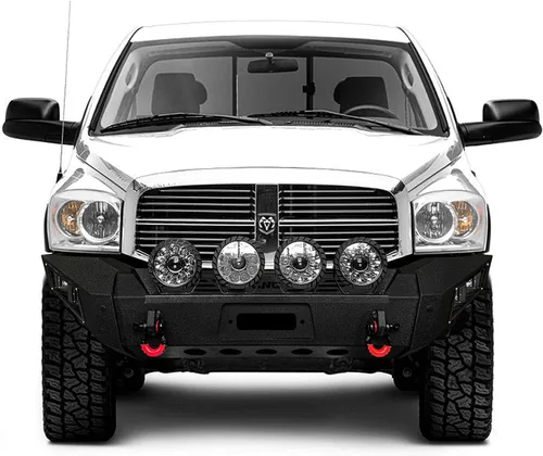 Vista 2 de Parachoques delantero de acero para Dodge Ram 1500 2006-2008 con placa de cabrestante y luces (textura negra)