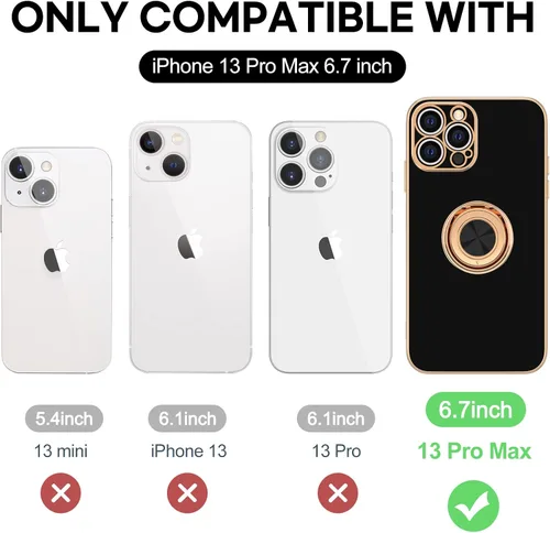 Vista 7 de Hython Funda para iPhone 13 Pro Max con soporte de anillo [soporte de anillo giratorio de 360° con soporte magnético] [borde chapado en oro rosa]