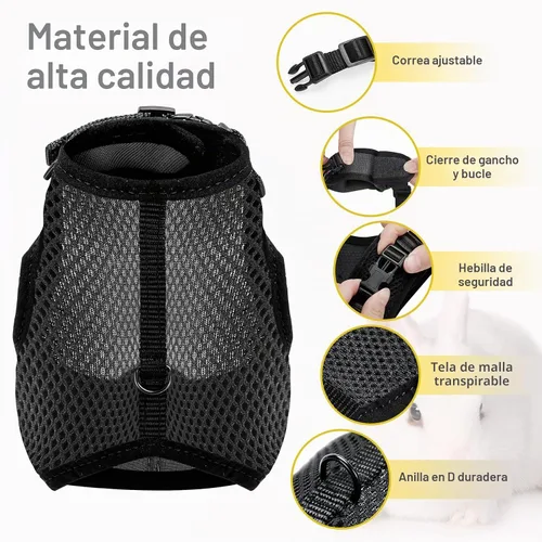 Vista 2 de PETTOM Arnés para conejos con correa elástica, lindo arnés ajustable con hebilla, chaleco de malla transpirable para gatitos y mascotas pequeñas