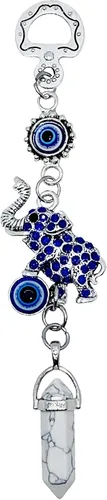 Vista 7 de LUCKBOOSTIUM Colgante de elefante feliz con azul, blanco y negro, adorno colgante de coche y piedra preciosa de dije – Accesorios para espejo