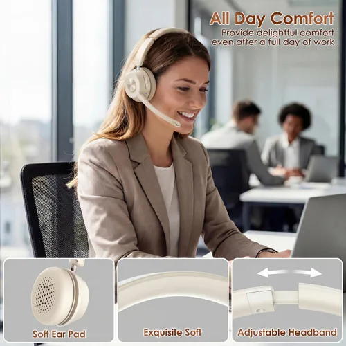 Vista 6 de Soothielec Auriculares inalámbricos, auriculares Bluetooth con micrófono de cancelación de ruido, los mejores auriculares con silencio de micrófono