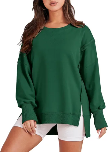 Vista 13 de ANRABESS Sudaderas de gran tamaño para mujer, con cuello redondo, manga larga, casuales y holgadas, con aberturas, ropa de otoño 2025