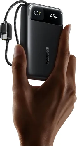 Vista 11 de Baseus Cargador portátil compacto de 20000 mAh de 45 W, banco de energía certificado CCC cables USB-C integrados, paquete de batería de carga rápida