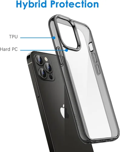 Vista 3 de JETech Funda para iPhone 12 Pro Max, antiamarilleo, color negro Shockproof Protection, Scratch Resistant Hard PC Back, Durable Transparent TPU