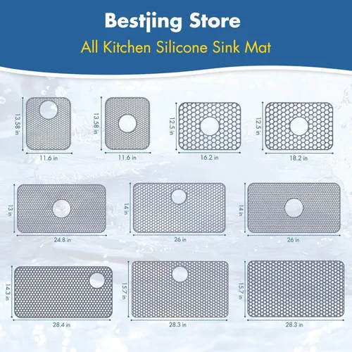 Vista 9 de Bestjing Paquete de 2 protectores de silicona para fregadero de cocina, accesorio de rejilla de cocina de 12 x 11 pulgadas, tapete antideslizante
