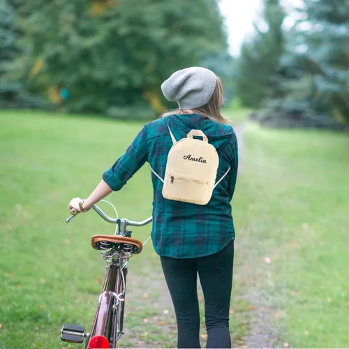 Vista 7 de MT WORLD Mochila pequeña personalizada de lona pequeña, mochila de viaje vintage para niños y niñas, Crema, Mochila Vintage