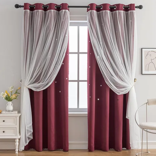 Vista 47 de indistar Cortinas opacas con recortes de estrellas para dormitorio de niña, cortinas de oscurecimiento para habitación de bebé, cortinas