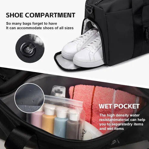 Vista 4 de ARCTIC HUNTER AH Bolsa de gimnasio pequeña para hombres y mujeres con compartimento para zapatos, ideal para deportes, viajes y viajes nocturnos
