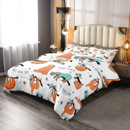 Vista 14 de Erosebridal Juego de edredón de perezoso tamaño individual, bonito edredón de plumón de perezoso en árbol para niños y niñas, juego de ropa de cama