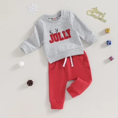 Vista 5 de FYBITBO Conjunto de sudadera de manga larga para bebé, niño, niña, Navidad, otoño, invierno