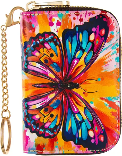 Vista 24 de AIRMORS Tarjetero para mujer con cremallera de cuero con cierre RFID bloqueo llavero (AA Mandala in the Galaxy)