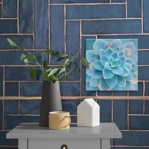 Vista 3 de Decoración de baño de suculentas azules, arte de pared enmarcado, moderno, popular, plantas de pared, impresiones en lienzo, decoración de pared