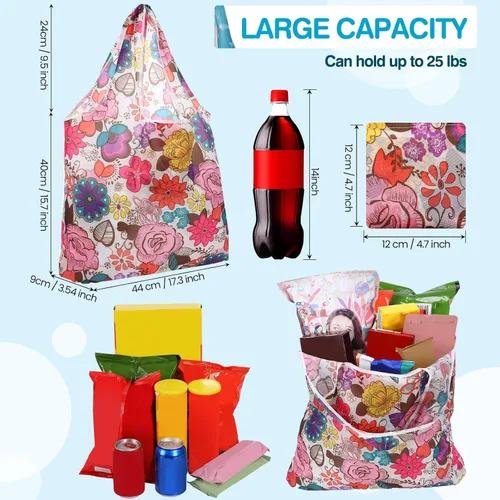 Vista 4 de Paterr Paquete de 50 bolsas de comestibles reutilizables plegables, bolsas de compras lavables a granel con bolsa de transporte para comestibles