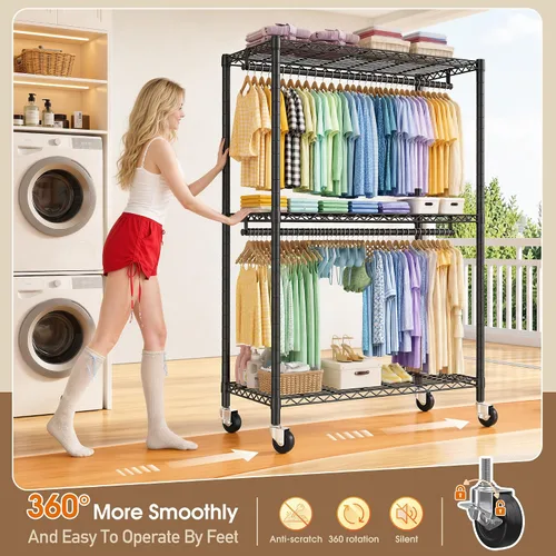 Vista 6 de Raybee Perchero con ruedas para ropa resistente para colgar ropa Negro