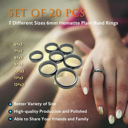 Vista 32 de Morchic - Anillos unisex de piedras de hematita, para equilibrar ansiedad, chakra raíz, (paquete de tamaños mixtos)